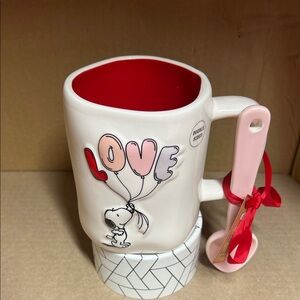 Rae Dunn White and Red Love Mug with Pink Spoon